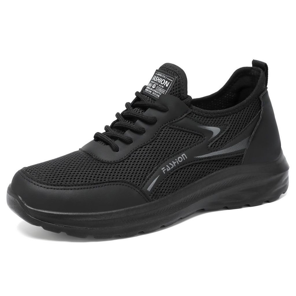 All-Black Mesh Breathable Lace-Up Sneakers
