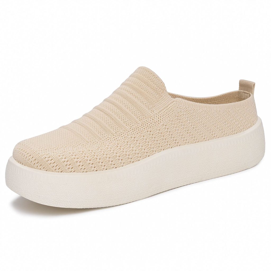 Beige Knit Mesh Thick-Sole Slip-On Casual Shoes