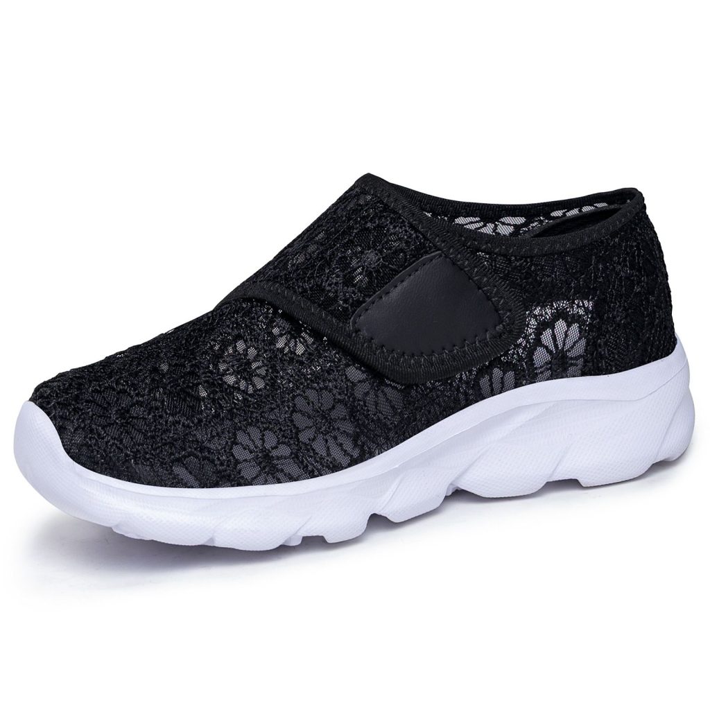 Black Lace Mesh Adjustable Walking Shoes for Seniors