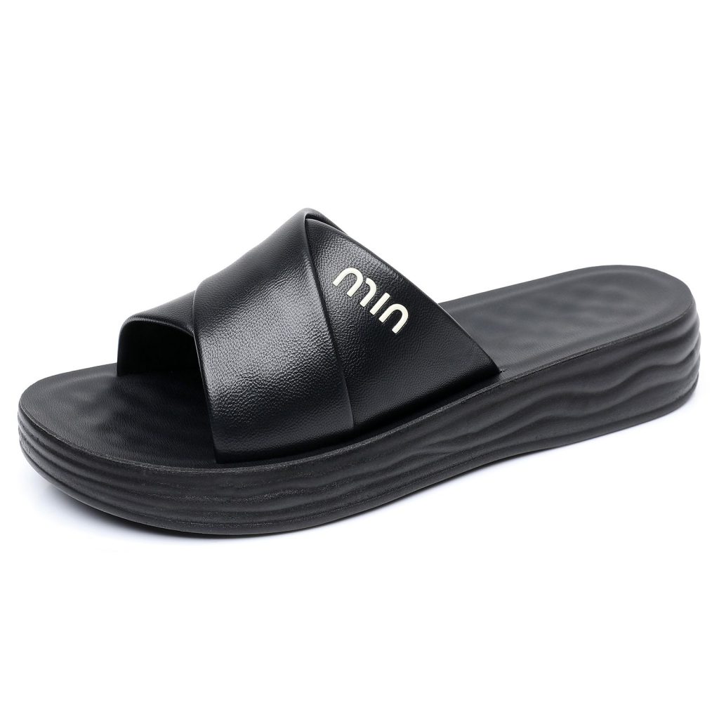 Black Thick-Sole Slide Sandals