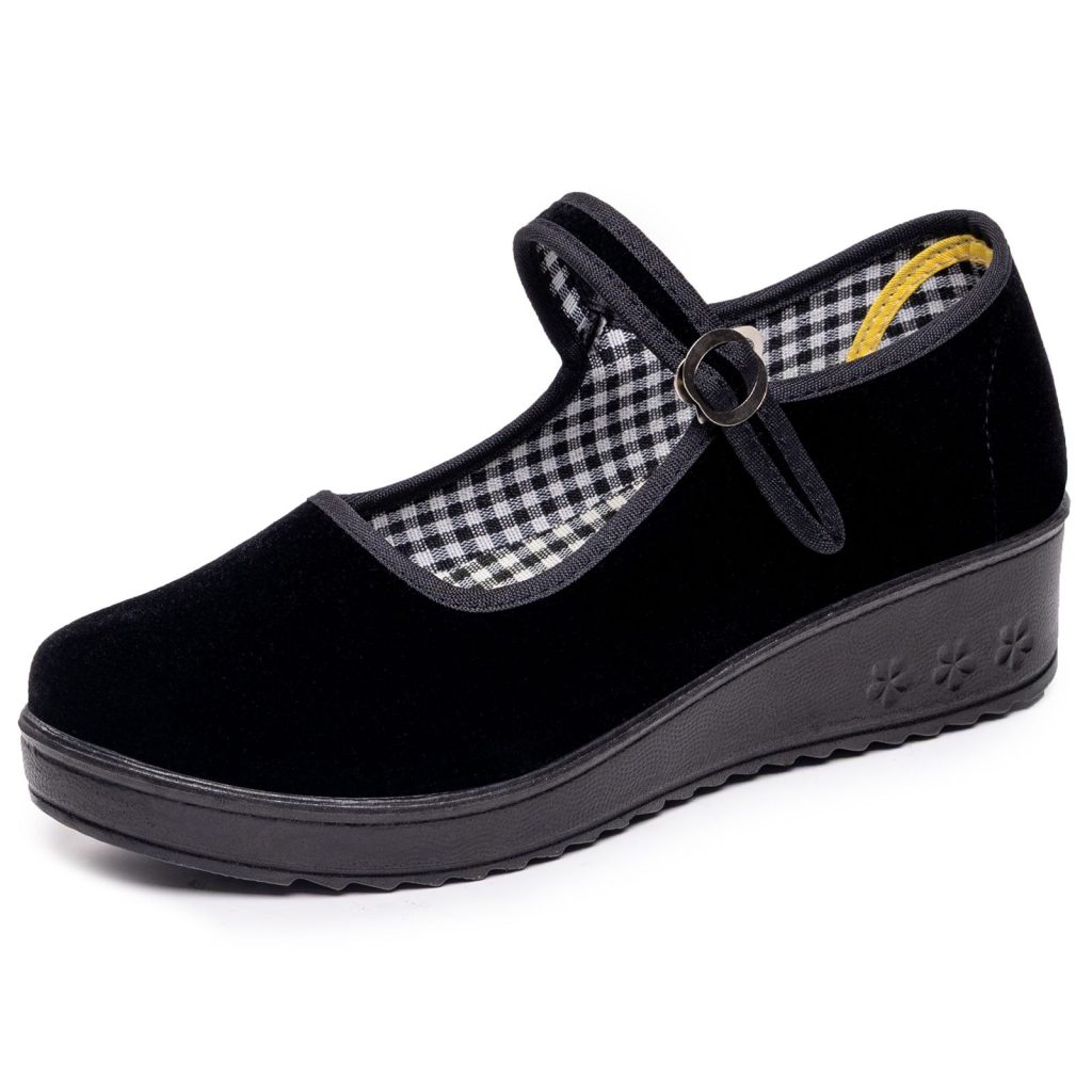 Black Velvet Mary Jane Wedge Work Shoes