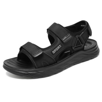 All-Black Adjustable Strap Thick-Sole Sport Sandals