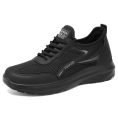 All-Black Mesh Breathable Lace-Up Sneakers