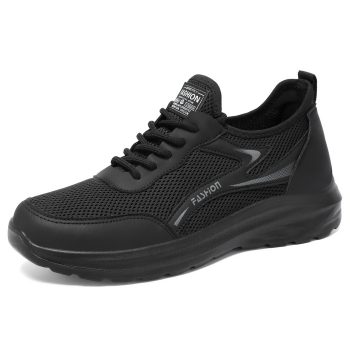 All-Black Mesh Breathable Lace-Up Sneakers
