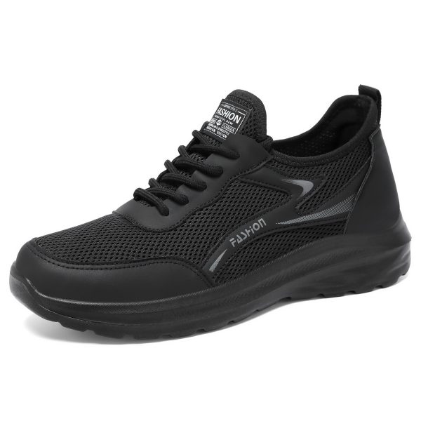 All-Black Mesh Breathable Lace-Up Sneakers