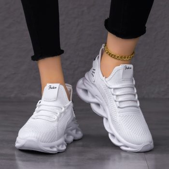 All-White Mesh Blade-Sole Sneakers