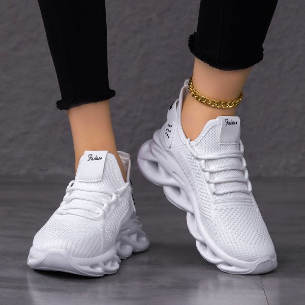 All-White Mesh Blade-Sole Sneakers