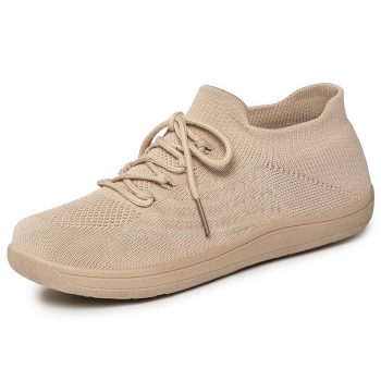 Beige Knit Lace-Up Casual Sneakers