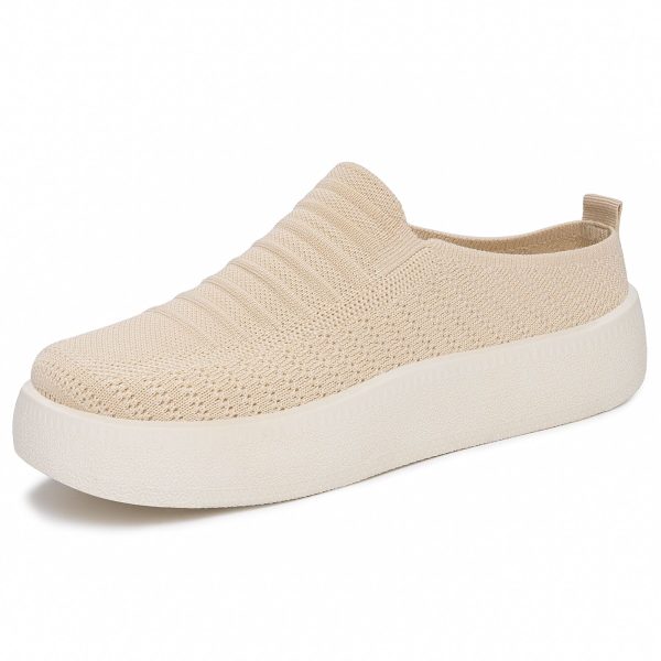 Beige Knit Mesh Thick-Sole Slip-On Casual Shoes