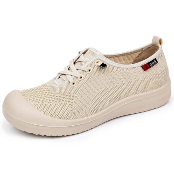 Beige Mesh No-Tie Low-Top Casual Sneakers