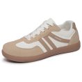 Beige & White Patchwork Retro Trainers