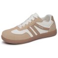 Beige & White Retro Trainer Sneakers