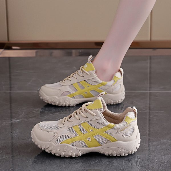 Beige & Yellow Breathable Mesh Chunky Sneakers Beige & Yellow Breathable Mesh Chunky Sneakers