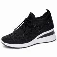 Black Hollow Mesh Wedge Sneakers with Hidden Heel