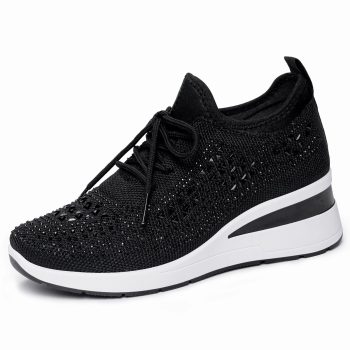 Black Hollow Mesh Wedge Sneakers with Hidden Heel