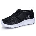 Black Lace Mesh Adjustable Walking Shoes for Seniors