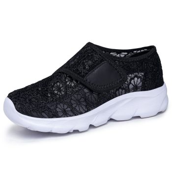 Black Lace Mesh Adjustable Walking Shoes for Seniors