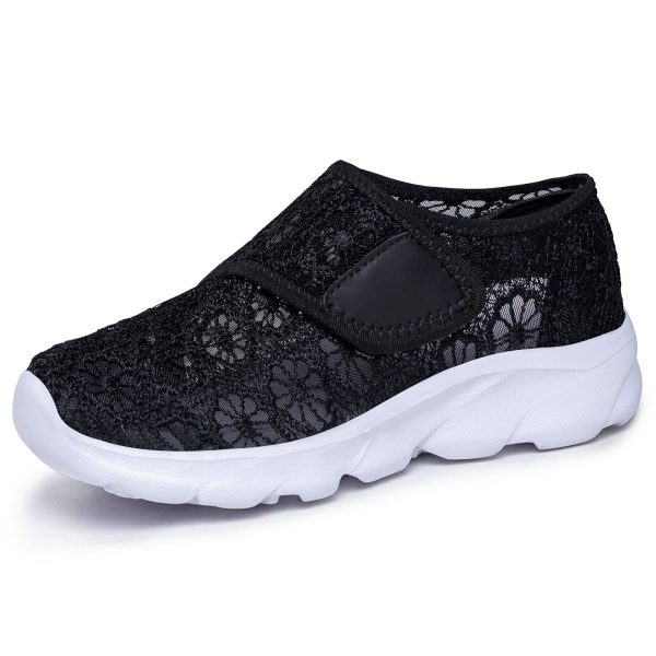 Black Lace Mesh Adjustable Walking Shoes for Seniors Black Lace Mesh Adjustable Walking Shoes for Seniors