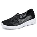Black Lace Mesh Slip-On Casual Shoes with Thick Sole