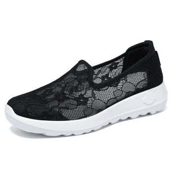 Black Lace Mesh Slip-On Casual Shoes with Thick Sole
