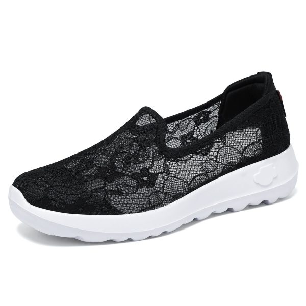 Black Lace Mesh Slip-On Casual Shoes with Thick Sole Black Lace Mesh Slip-On Casual Shoes with Thick Sole