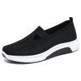 Black Mesh Breathable Slip-On Walking Shoes with White Sole