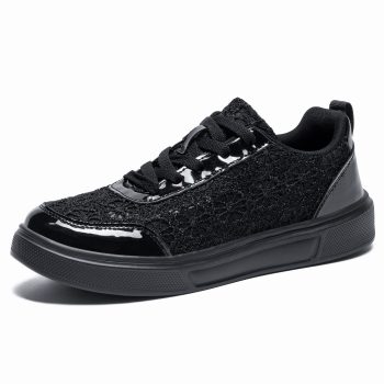 Black Sequin & Patent Leather Casual Sneakers