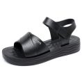 Black Thick-Sole Sandals with Hook-and-Loop Strap