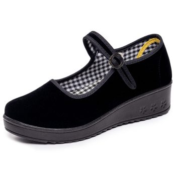 Black Velvet Mary Jane Wedge Work Shoes