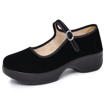 Black Velvet Mary Jane Wedge Work Shoes