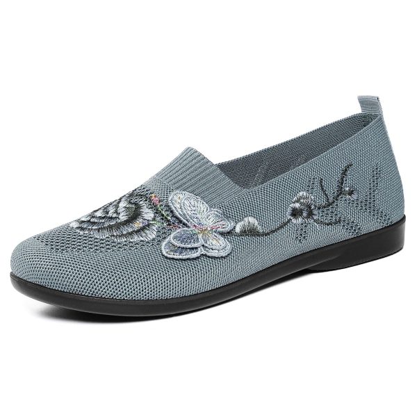 Chinese Style Embroidered Knit Soft-Sole Flats