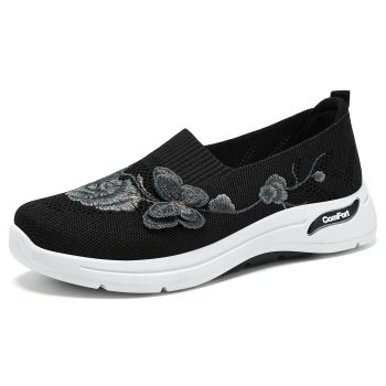 Floral Embroidered Knit Slip-On Sneakers