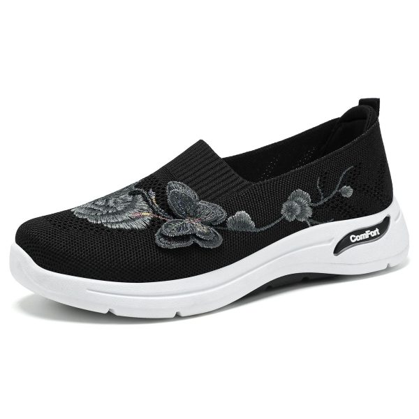 Floral Embroidered Knit Slip-On Sneakers
