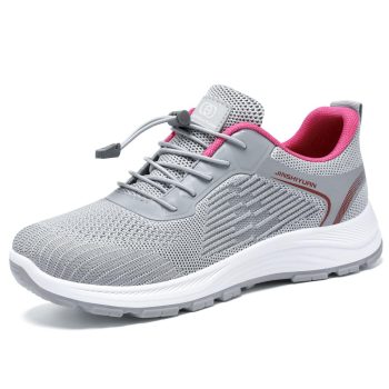Grey Mesh Elastic Lace-Up Sneakers