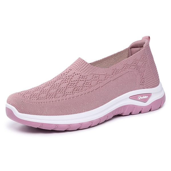 Pink Breathable Knit Slip-On Walking Shoes