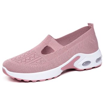 Pink Hollow Mesh Slip-On Walking Shoes with Air Cushion Sole