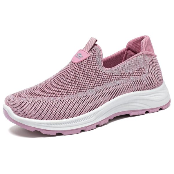 Pink Mesh Slip‑On Casual Walking Shoes