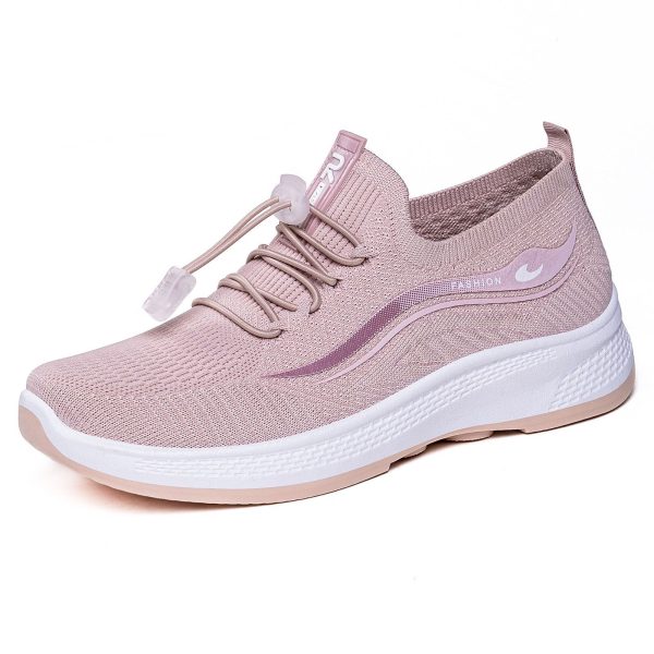 Pink & White No-Tie Mesh Walking Shoes for Seniors