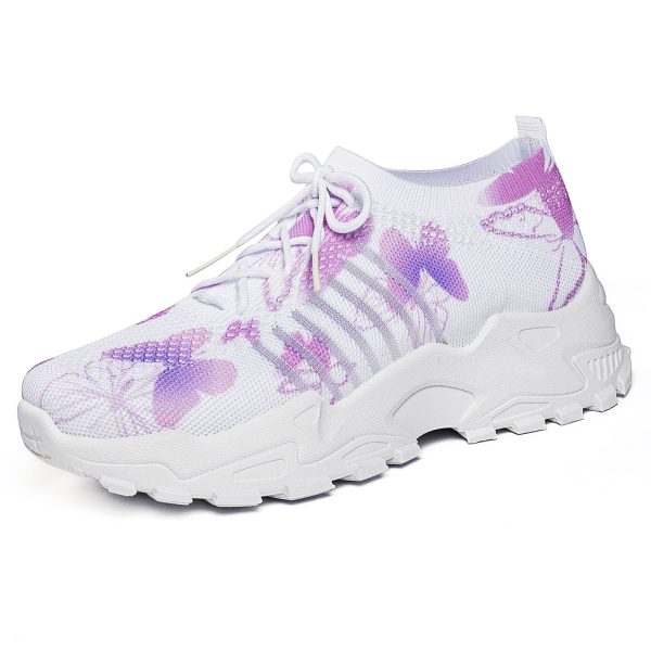Purple Butterfly Print Knit Chunky Dad Sneakers
