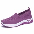 Purple Hollow Mesh Slip-On Walking Shoes