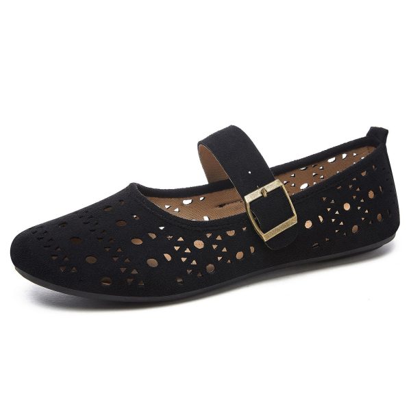 Breathable Hollow-Out Mary Jane Flats for Women, Yellow Buckle Strap Casual Ballet Shoes, Lightweight Summer Flat Shoes for Daily Wear
