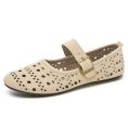 Breathable Hollow-Out Mary Jane Flats for Women, Yellow Buckle Strap Casual Ballet Shoes, Lightweight Summer Flat Shoes for Daily Wear