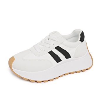 White & Black Striped Thick-Sole Retro Sneakers