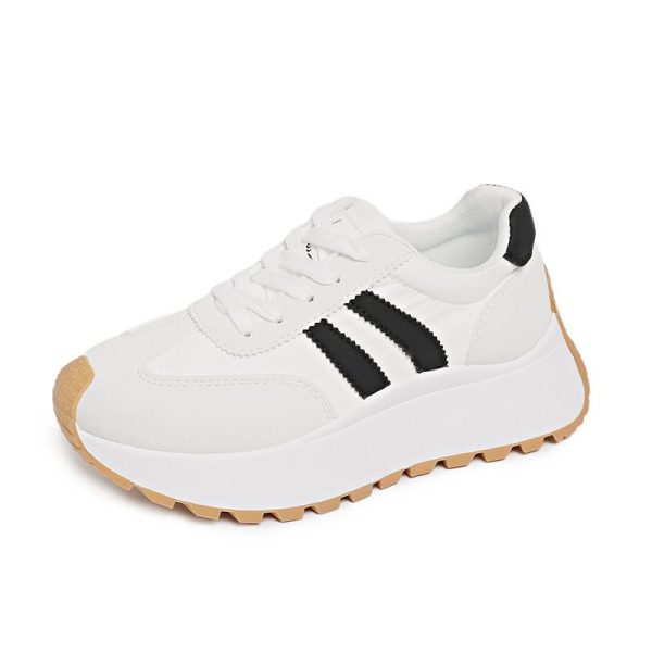 White & Black Striped Thick-Sole Retro Sneakers