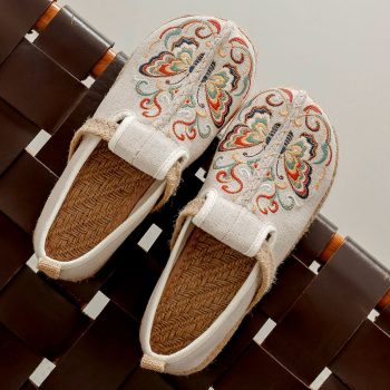 Vintage Butterfly Embroidered Linen Espadrilles - Breathable Casual Slip-Ons