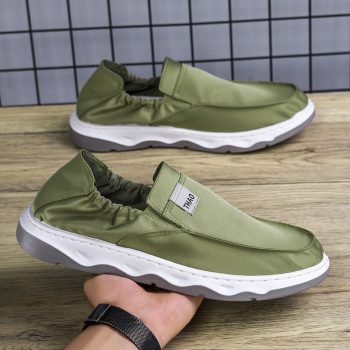 Men's Green Ice Silk Slip-On Shoes - Lightweight Thick-Sole Casual Loafers