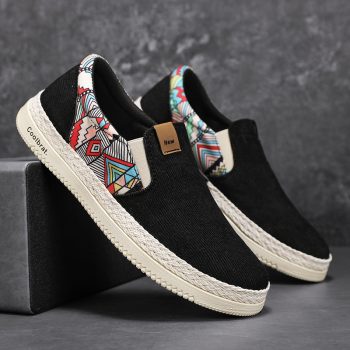 Men's Ethnic Geometric Slip-On Espadrilles - Breathable Casual Canvas Shoes
