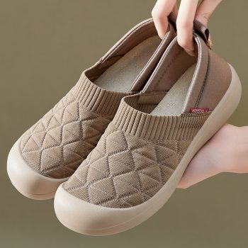 Quilted Knit Slip-On Women's Shoes - Lightweight Breathable Casual Flats